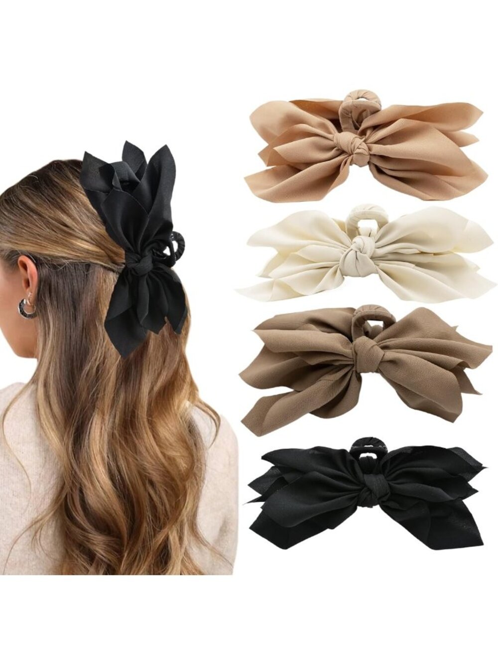 4PCS Large Butterfly Hair Clips - Stylish Bow Claw Accessories for All Hair
